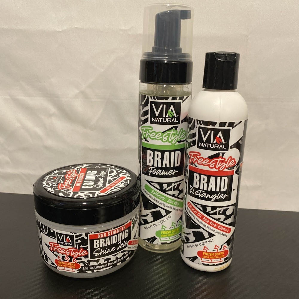 VIA Natural Freestyle Braid Foamer, Braid Detangler, Shine‎ Set Of 3